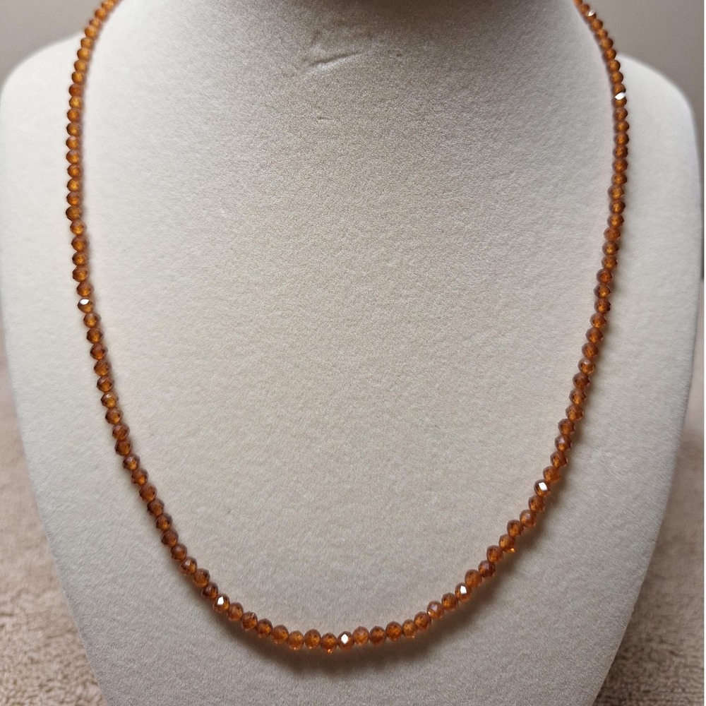 Hessonite garnet beaded necklace rondelles petite sterling silver clasp